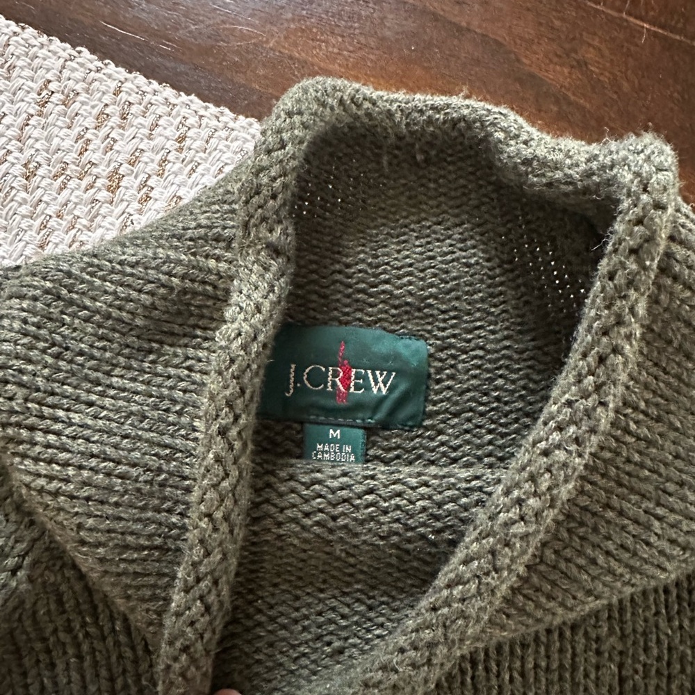 J. Crew Men's Olive Cardigan Sweater(roll neck)